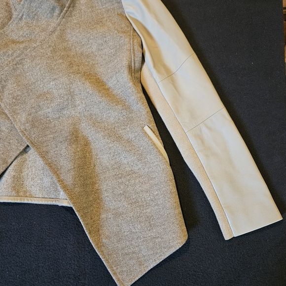 VINCE Wool Draped Leather Sleeve Tan Jacket Size XS - Picture 5 of 8